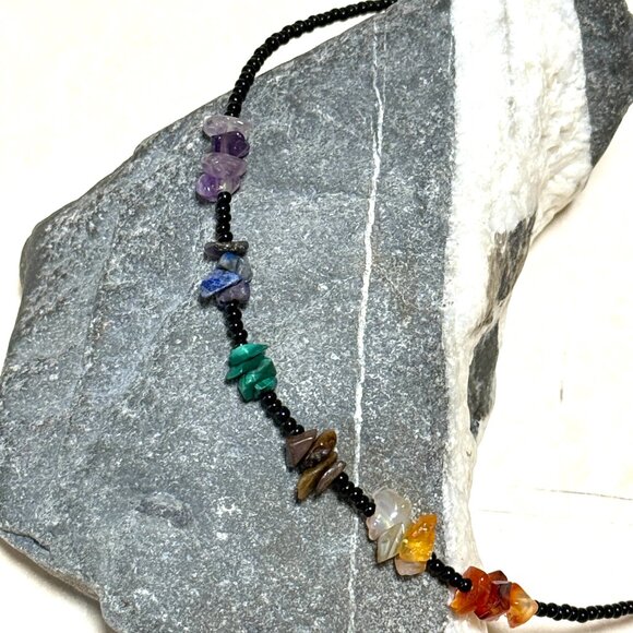 2/$20, Genuine Rainbow Multicolor Gemstone Beaded Short Choker Necklace - Picture 8 of 9
